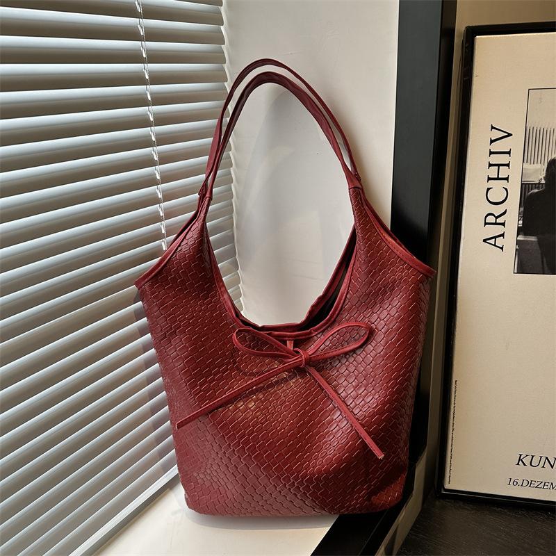 

Ретро однотонная текстура большая вместимость для поездок популярный тренд бант подмышечная сумка-тоут на плечо женская сумка