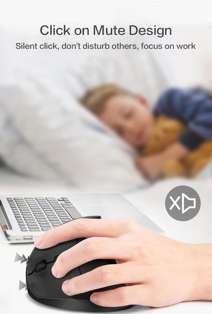 Left-handed Mouse, High-precision Ergonomic Mouse, 2.4G Rechargeable Wireless Vertical Mouse, 3-level Adjustable DPI (80012001600), Reduces Wrist