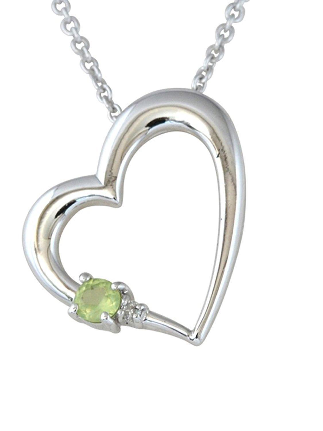 

Jewelry Kotobuki August Birthstone Peridot Diamond Heart Necklace ALWAYS Flower Gift Set with Case (Always Engraved)
