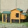Dwarf chicken coop with run and brooder. Weatherproof sealed fir wood. Asphalt roof. Yellow+Green