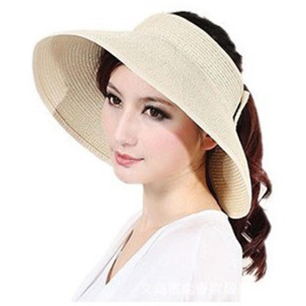 

Sun Visor Hats For Women Summer Foldable Empty Top Anti-ultraviolet Sunshade Beach Straw Hat Khaki grown-up#1