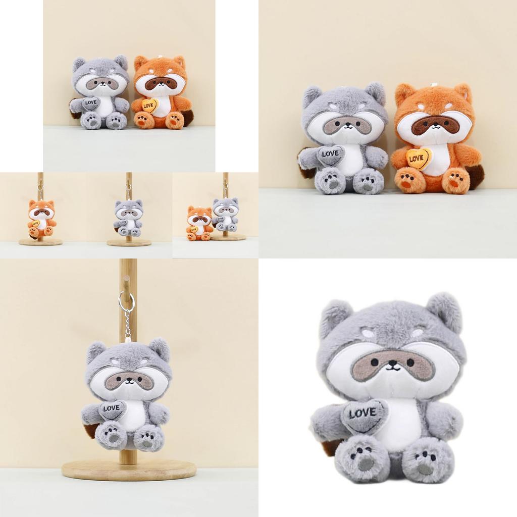 Charming Gray Raccoon Plush Keychain Stuffed Animal Short Plush Bag Decoration