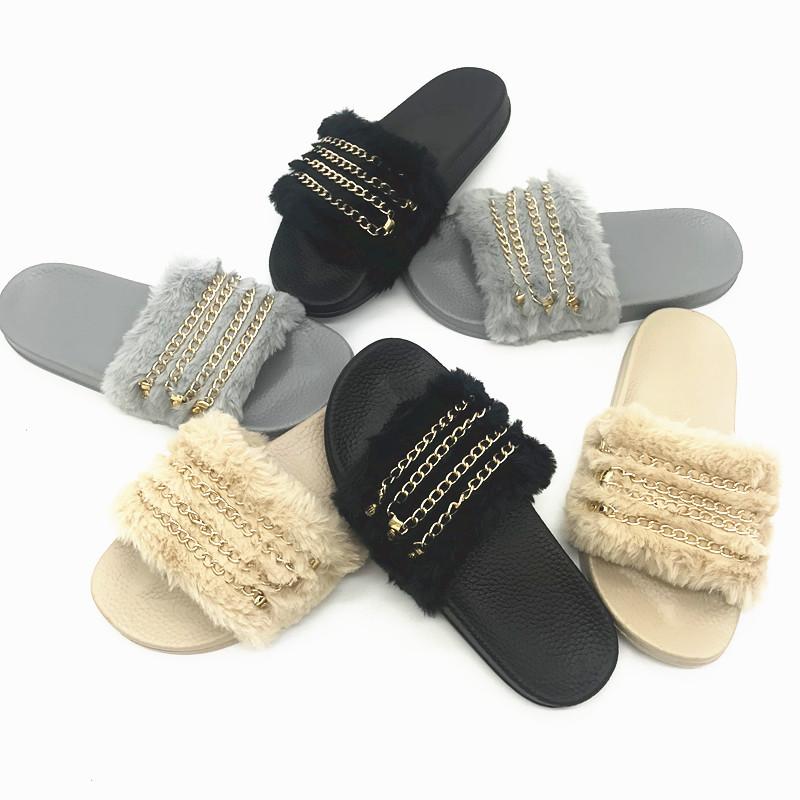Summer Sandals Flat Casual Slippers Cross Chain Sandals Female Wool Platform Flip Flops Slippers Sandals
