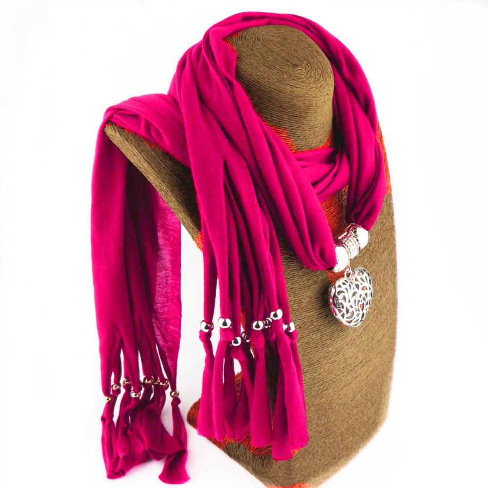 Nueva Moda Étnica Poliéster Tejido liso Tie-dye Borla hueca Doble colgante de melocotón Joyería Bufanda Collar Mujer color Bufandas