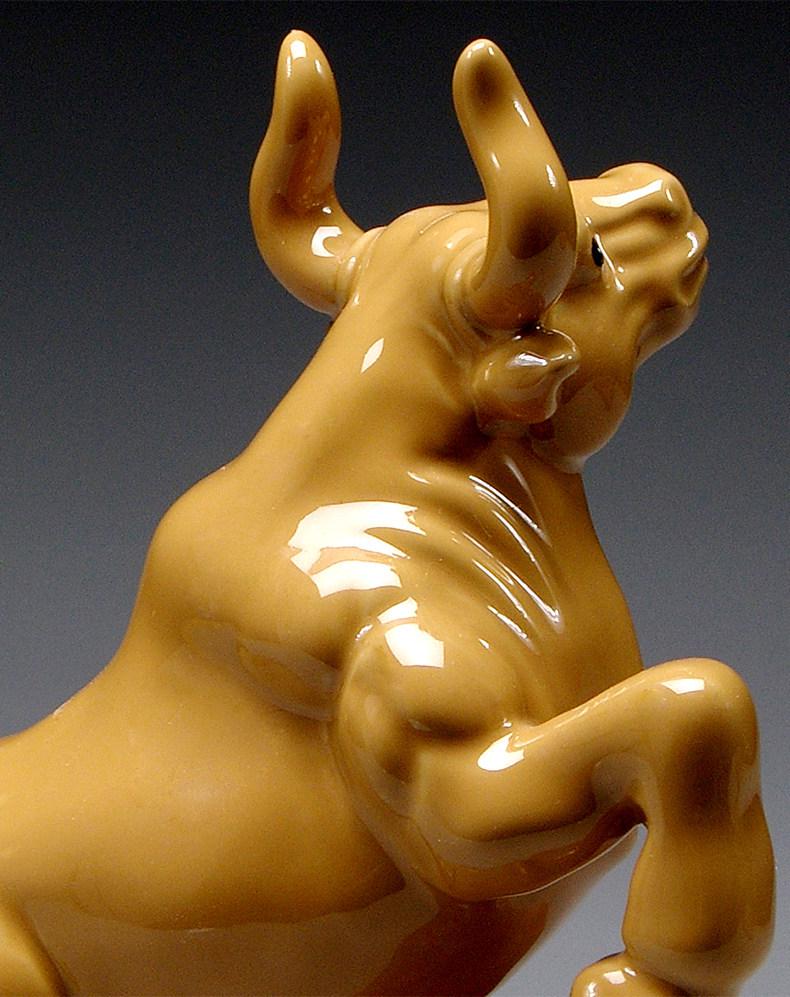 Earthy Yellow Ceramic Zodiac Ox Figurine: Soaring Spirit Auspicious Mascot for Home Relaxation