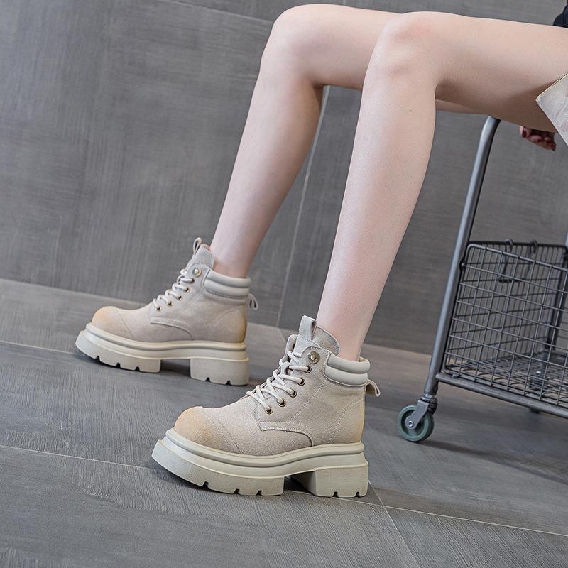 

Европейские ботинки Martin Station в стиле ретро короткие ботинки с большой головкой и средней длиной до икры рабочие ботинки 39 бежевый