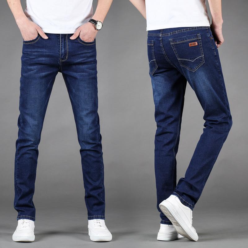 Men's Straight-Leg Slim-Fit Jeans Youthful and Trendy Mid-Rise Fashionable Men's Long Trousers