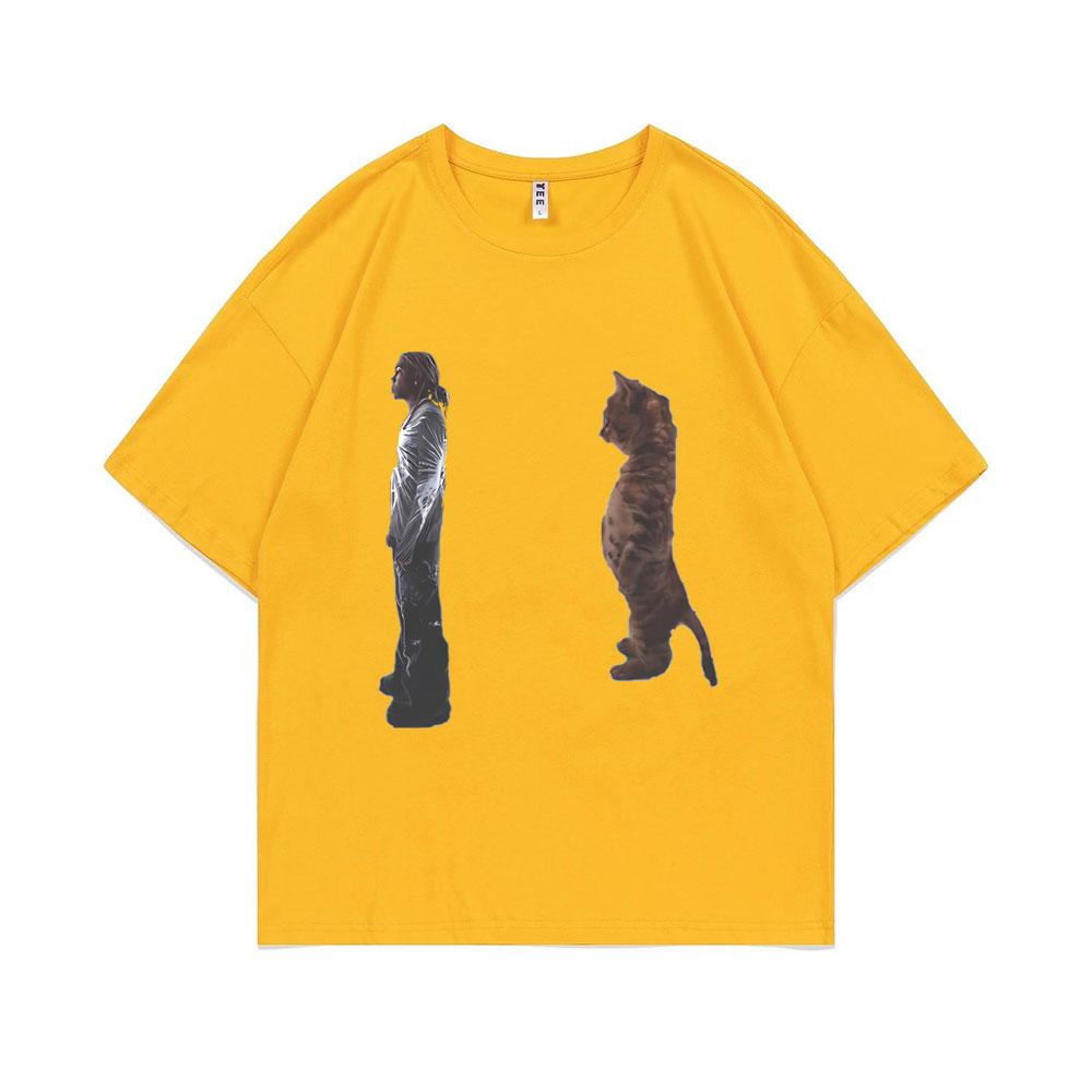 Funny Destroy Lonely Standing Cat Graphic T Shirt Men Women Oversized Pure Cotton T-shirts Opium Playboi Carti Ken Carson Tshirt