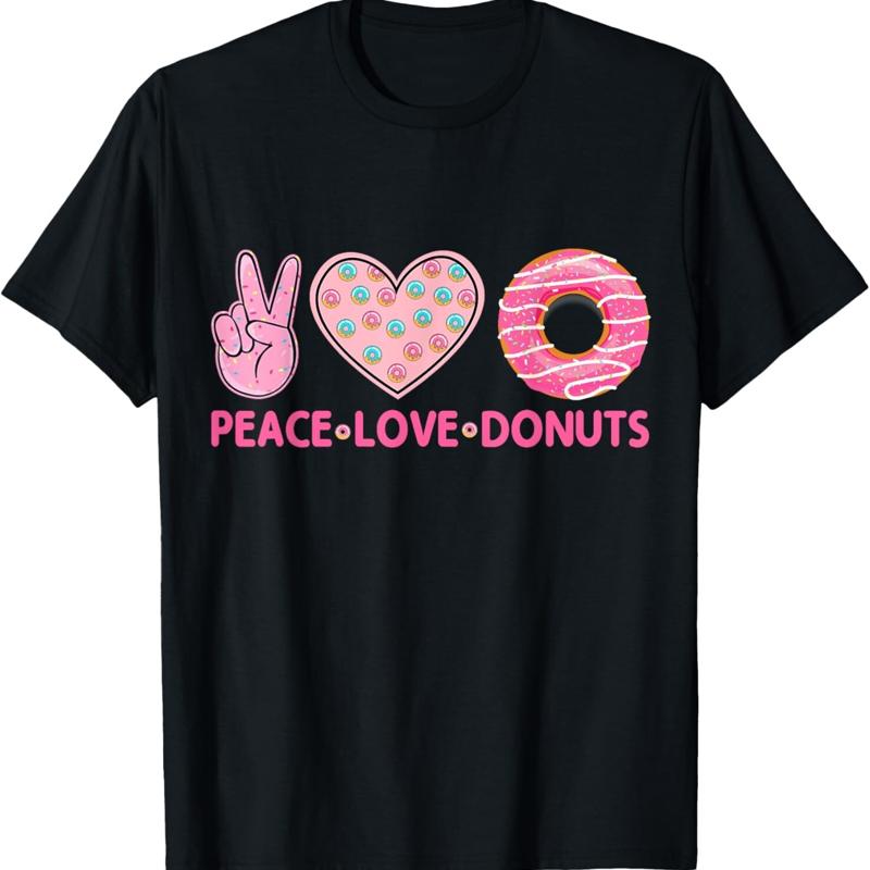 Funny Doughnut Donut Lover Peace Love Donuts Themed T Shirt - Men s Summer Cotton Graphic Tee S разноцветный