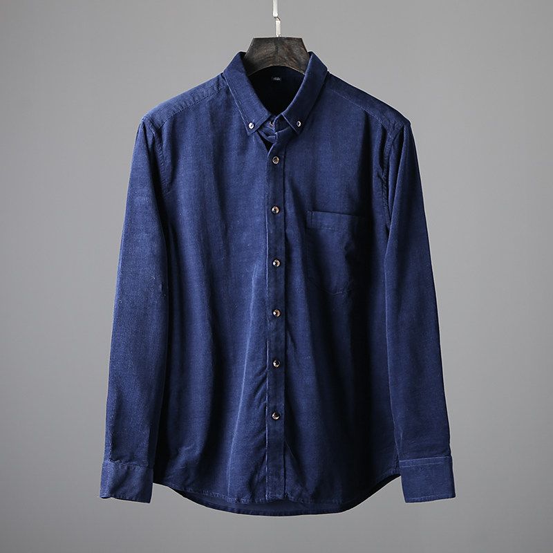 Export Tail Single Men's Cut Label Cattle Goods Pure Cotton Corduroy Shirt Long Sleeves Ins Handsome Export Original Single Men's Shirt