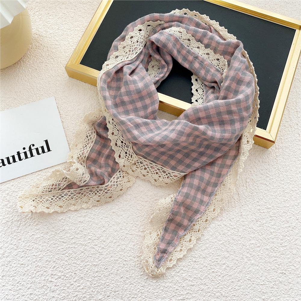 Cotton Linen Lace Triangular Scarf For Women In Spring Autumn And Summer Small Floral Small Scarf Headband Decoration Thin Style Wrapped Silk Scarf