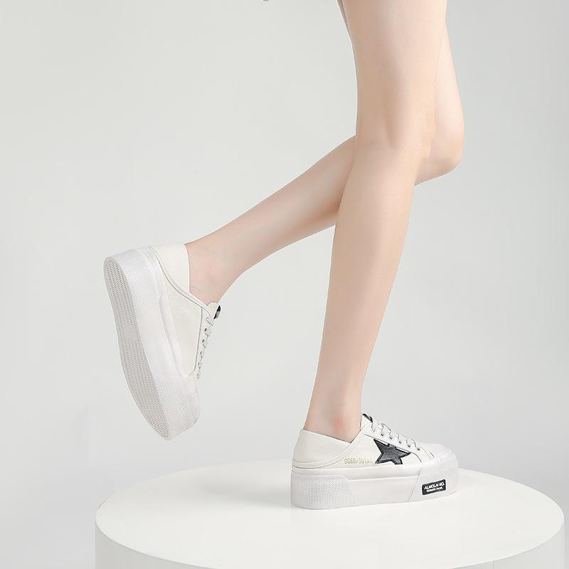 Leather Board Shoes Women's Summer Simple Casual Breathable Versatile White Shoes Half Drag Star Shoes Sports Board Shoes