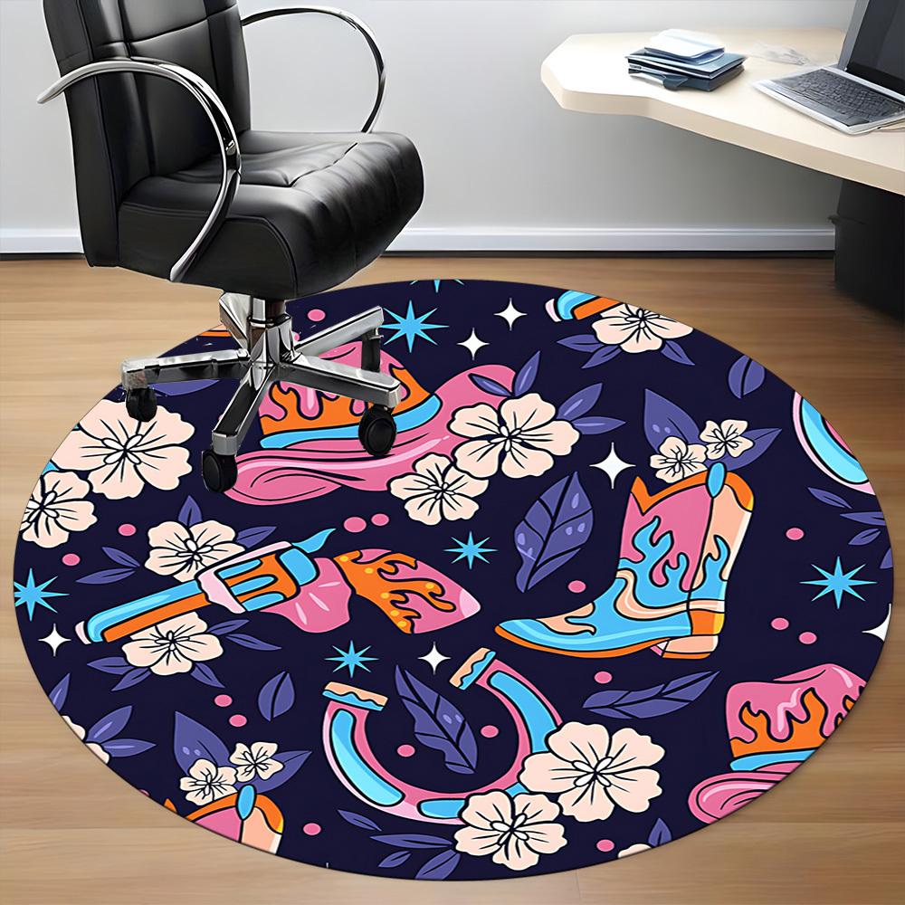 1pc Cowboy Boots Office Round Rug, Non-slip, Soft and Durable Office Rug for Interior Decoration, Perfect for Office,Decoration yy260204017