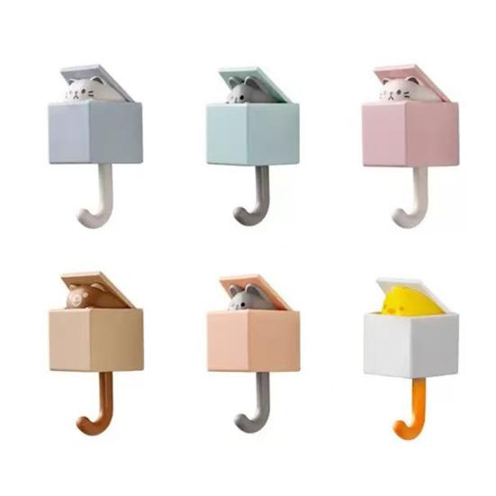 

6PCS Adhesive Wall Hooks Cute Kitten No Drill Hooks Space Saving Extension Hook for Ceramic Tiles Glass Wood 6pcs