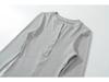 Women's White Slim Fit Henley Collar Long Sleeve T-Shirt – Perfect Waist-Cinching Base Layer for Autumn and Winter.