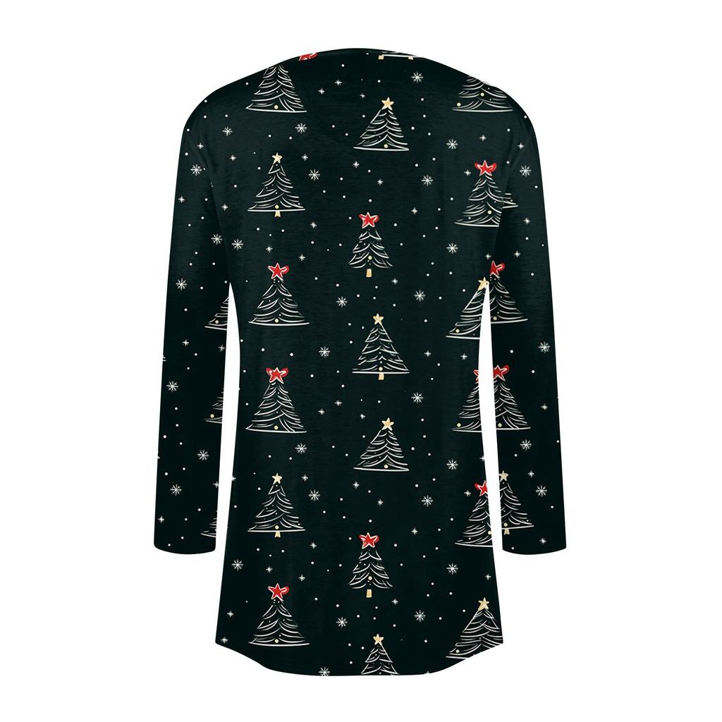 Damenmode Weihnachtsdruck Jacke Langarm Casual Cardigan Mantel