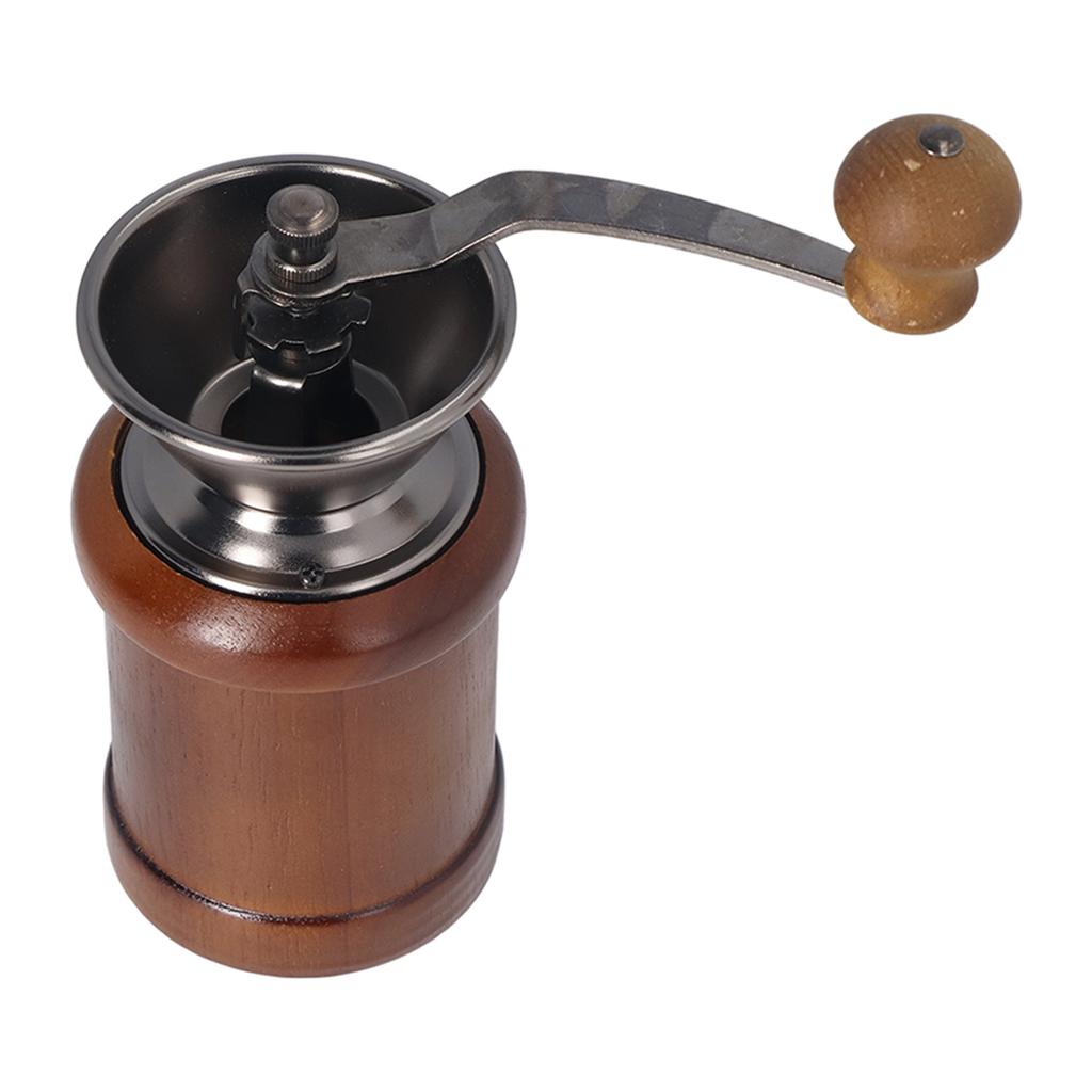 Coffee Grinder Manual Oak Stainless Steel Retro Ergonomic Crank Handle Conical Grinding   Portable Coffee Bean Grinder