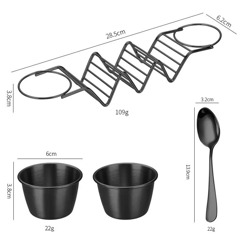 Taco-Halter-Set aus Edelstahl, Taco-Schalenhalter-Ständer mit 2 Soßenbechern, Taco-Ständer für 3 Tortillas, Küchenhelfer