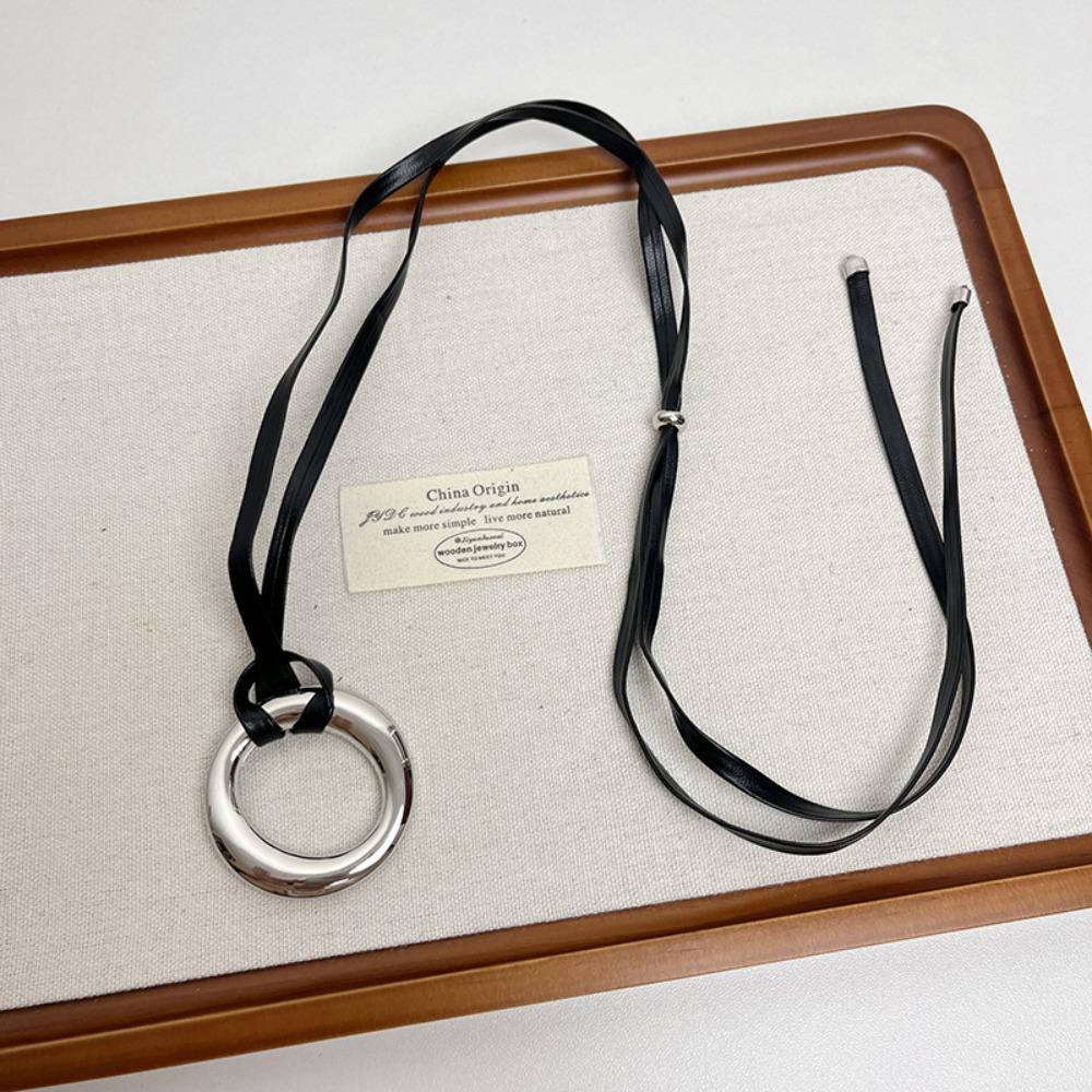 U-Shape Metal Pendant Necklace Irregular Sweater Chain New Long Leather Rope Necklace  Gifts