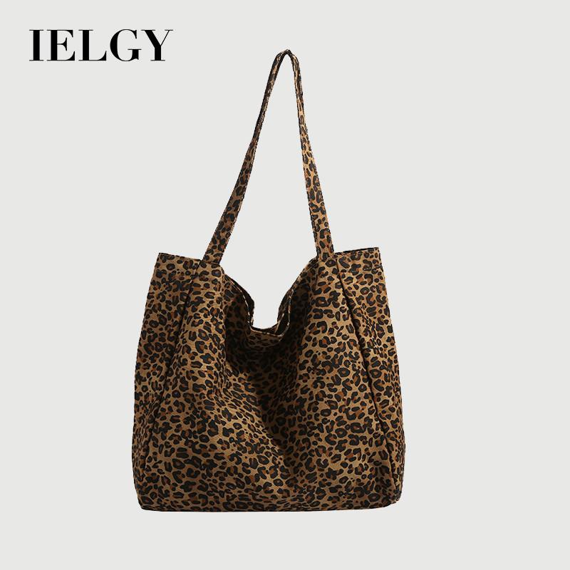 IELGY Leopard Print Canvas Shoulder Large Capacity Casual Underarm Tote Bag