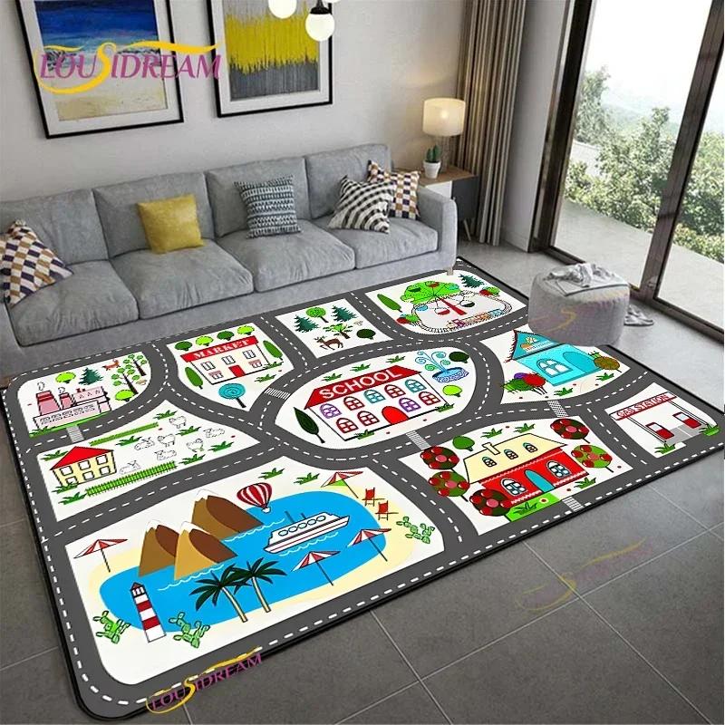 Alfombra Road Traffic Rout Map Carpet Living Room Sofa Coffee Table Bedroom Rugs Kitchen Kid Play Anti-slip Floor Mat Home Decor