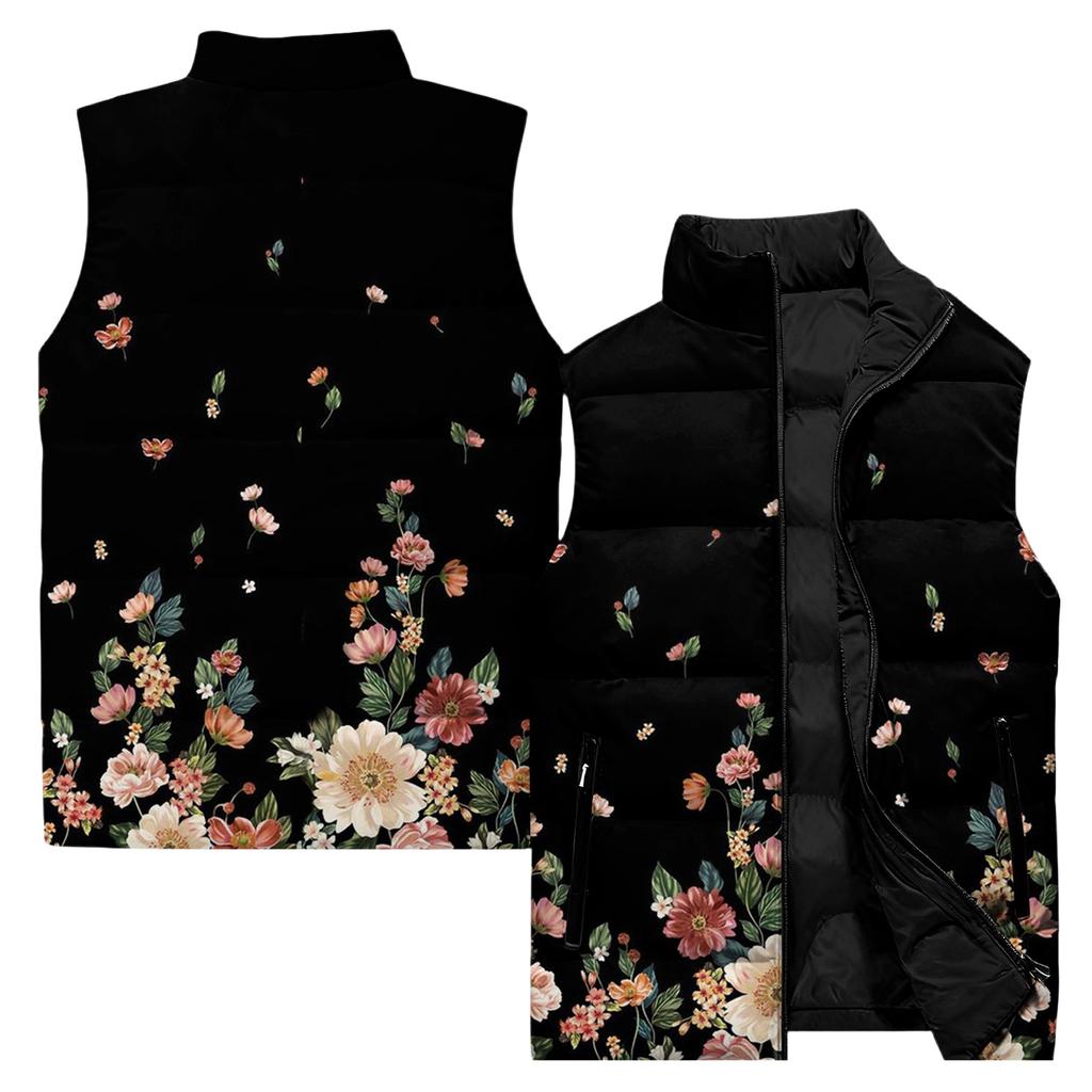 Ladies' Casual And Fashionable Sleeveless Vest Floral Pattern Printed Cotton Jacket