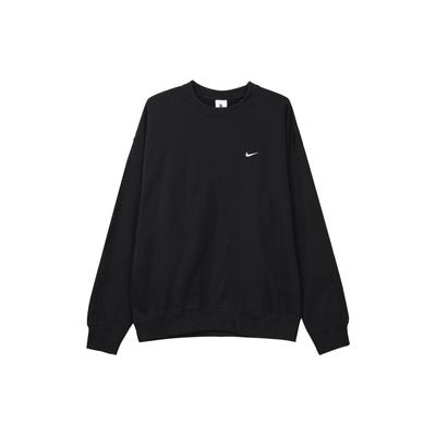 Nike Solo Swoosh Men's French Terry Crew Neck Long Sleeve Sweatshirt Loose Fit Embroidered Logo Black DX0812-010