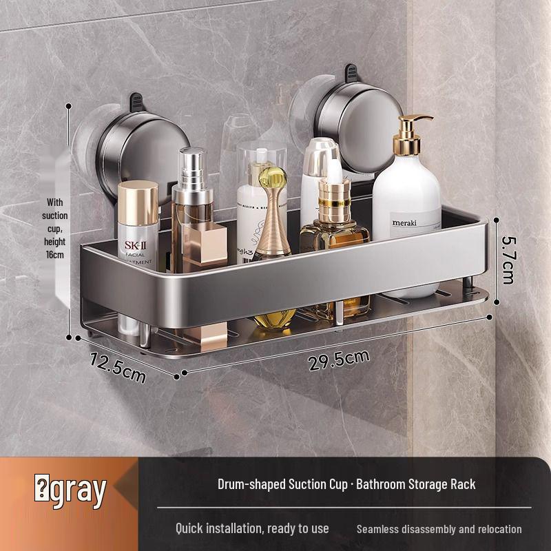 No-Drill Wall-Mount Bathroom Storage Rack with Suction Cup