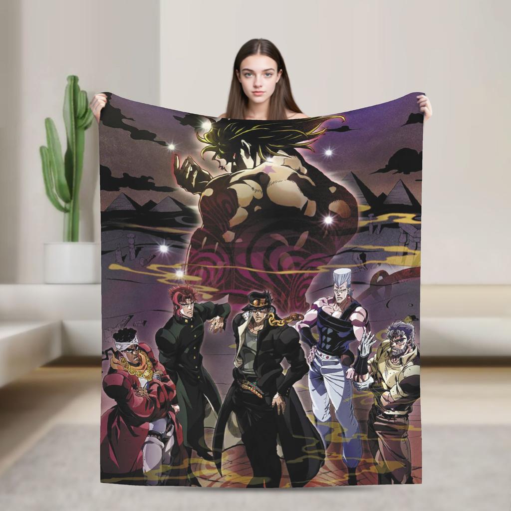 Stardust Crusaders Blankets Bizarre Adventure Flannel Throw Blanket Airplane Travel Printed Ultra-Soft Warm Bedspreads