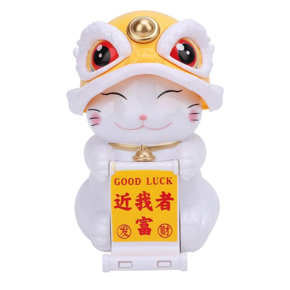 Plastic Solar Lucky Cat Ornament Red & Yellow Car Dashboard Cat Decor Car Interior Decor