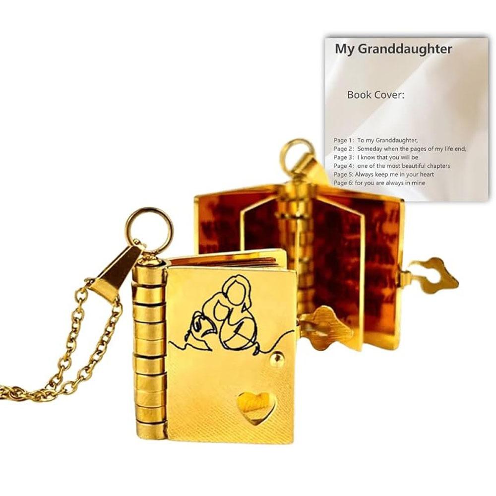 Openable Book Necklace Stainless Steel Gold Color Message Mini Book Pendant Necklace with Pages of Engraved Information
