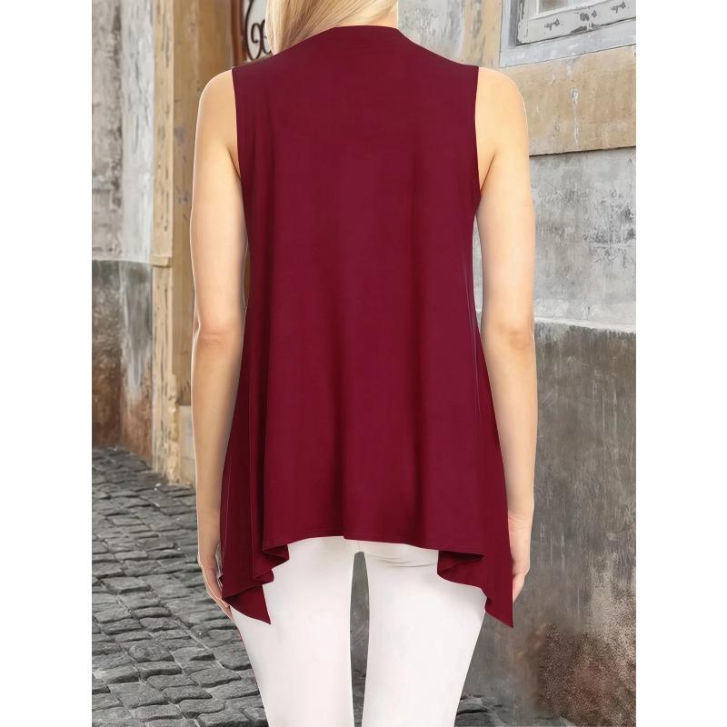 Women Elegant Solid Color Lightweight Sleeveless Open Front Long Duster Vest