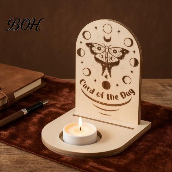 Gift for Housewarming Wooden Tarot Card Holder Stand, of The Day Candle Tealight Holder, Moon Small Wood Stand Candles Sun Star Pattern Altar Display