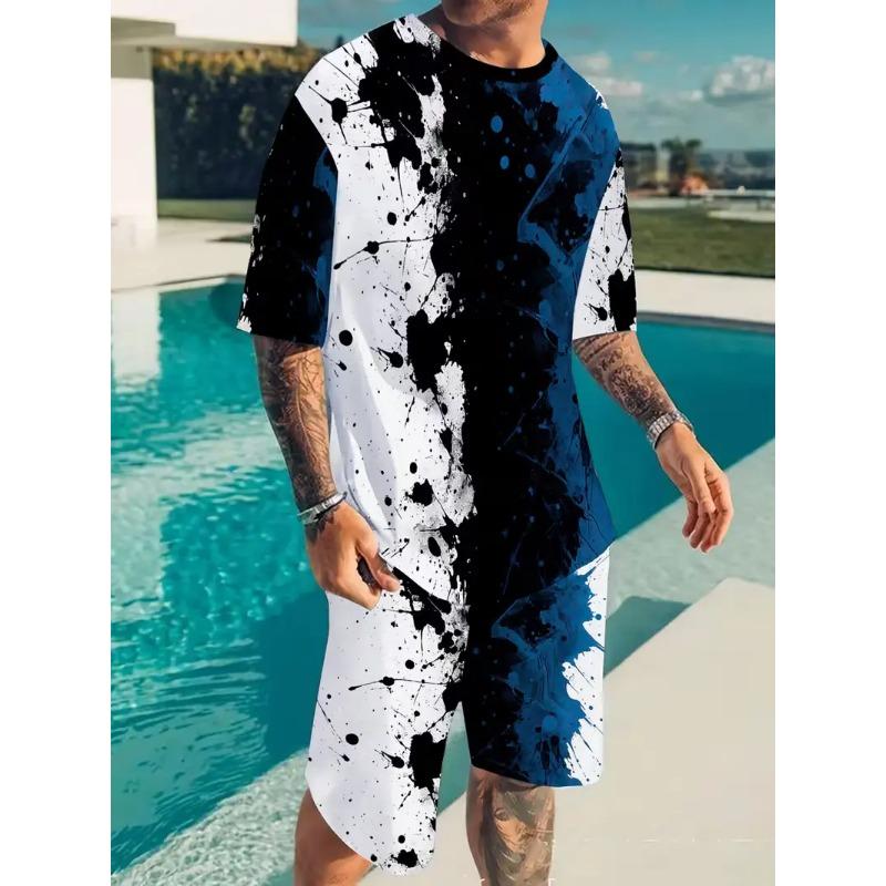 

Men s stylish printed two-piece summer suit including round neck short-sleeved T-shirt + shorts 8XL