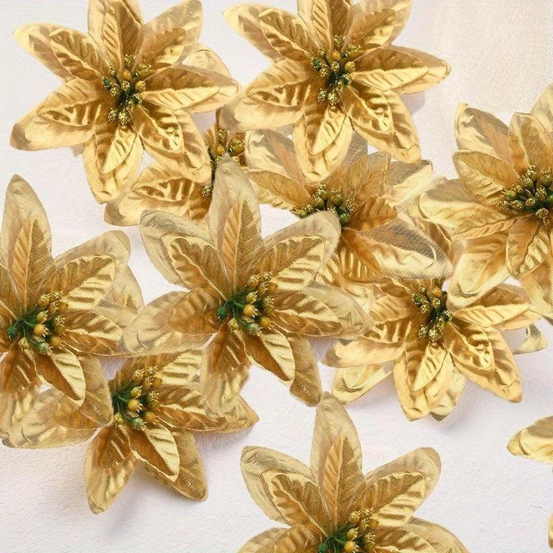 

10pcs Christmas Tree Decoration Christmas Flower Simulation Flower Red Christmas Wreath Cane Christmas Decoration 10PCs