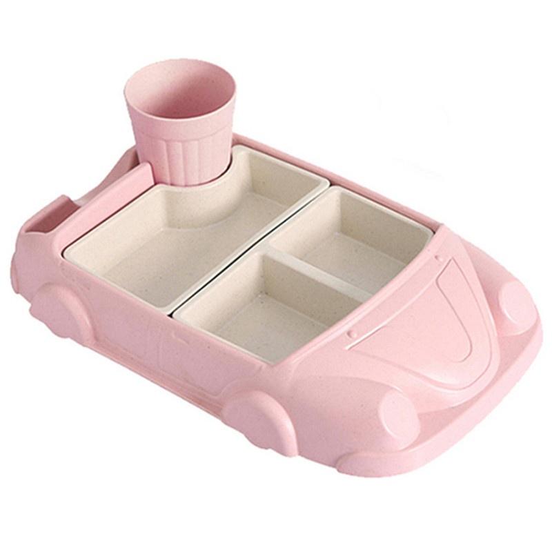 Мультяшная детская детская посуда Сетчатая миска Пищевая бамбуковая посуда Детская посуда Обеденная тарелка Салфетка Интегрированный дизайн Творчество розовый