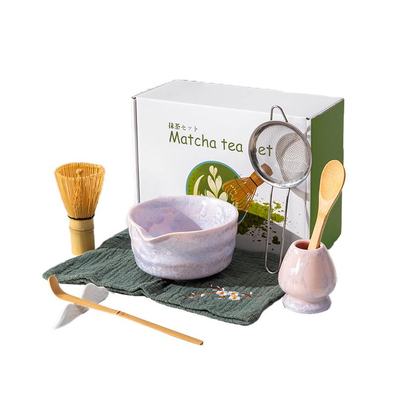 4-8PCS crystal Matcha Tea Set Matcha Ceramic Bowl, Food-Grade Whisk, Handmade Bamboo Tea Whisk, Tea Scoop Ceremony Diy Tools