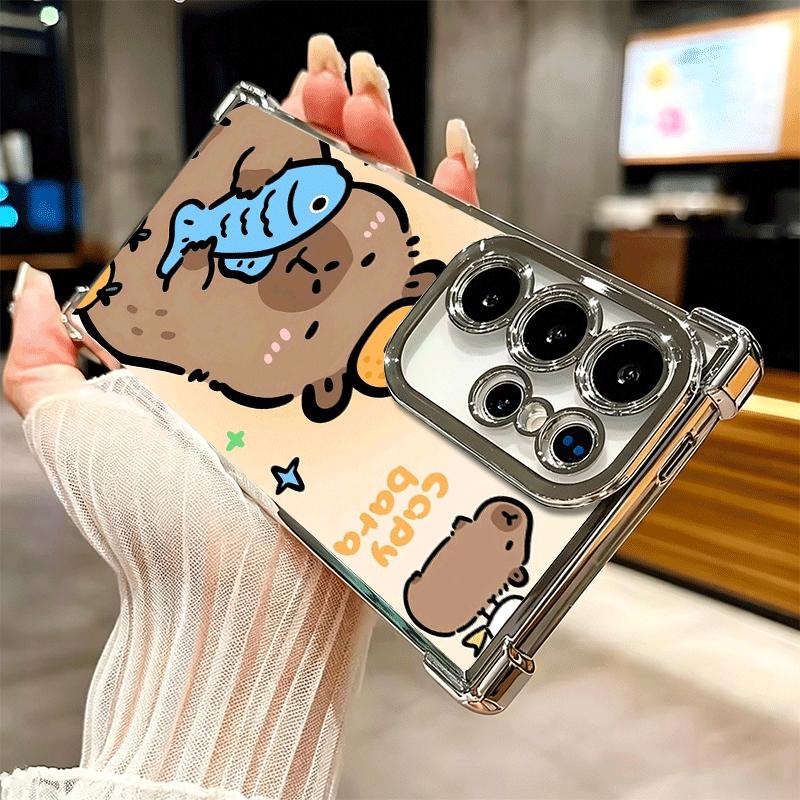 Funny Capybara Cartoon Cute Plating Phone Case For Samsung Galaxy S24 S25 FE S26 Edge S23 Ultra S22 S21 Plus S20 Anti-Fall Airab
