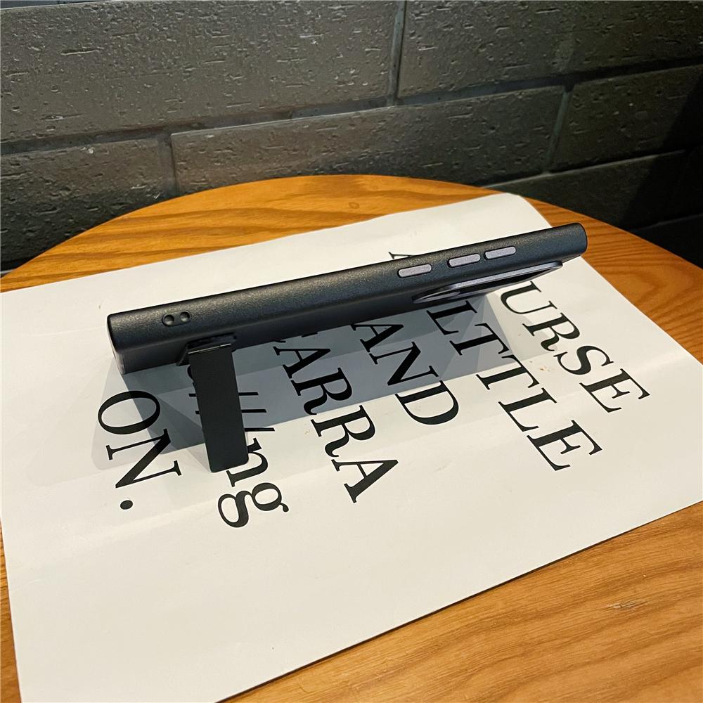 Luxury Matte Leather Fold Stand Holder Phone Case For Samsung Galaxy S24 Ultra S23 S22 Shockproof Bumper Protection Hard Cover