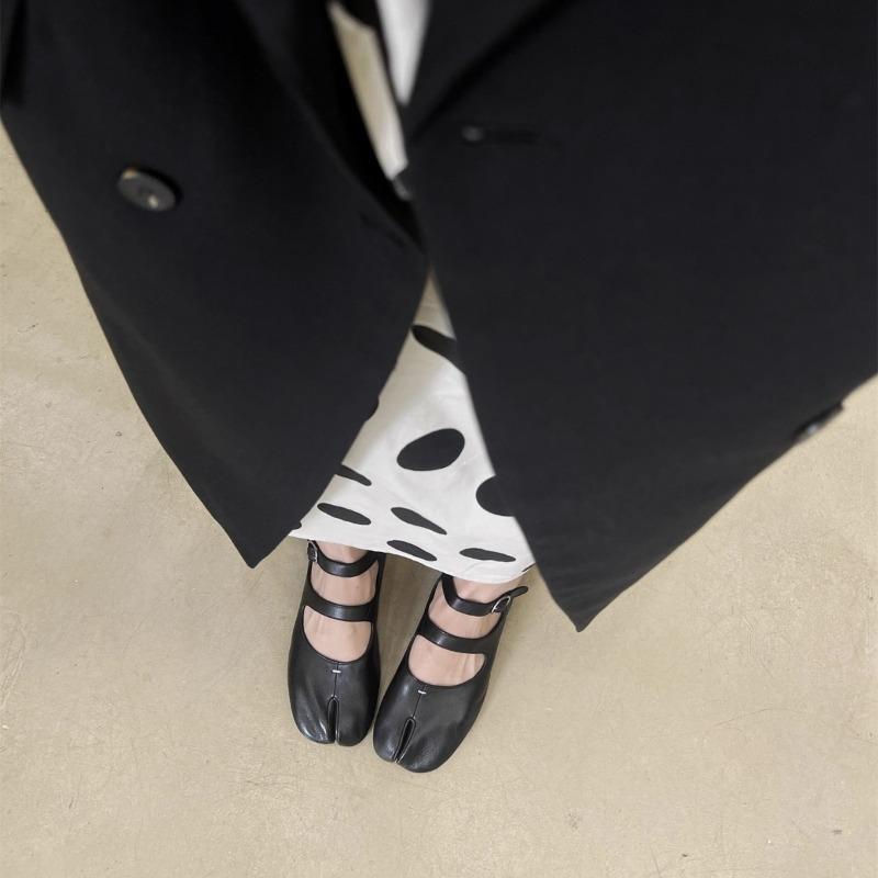 Cowhide version~ New split-toed Mary Jane silver single shoes women's cloud ballet shoes flat grandma shoes