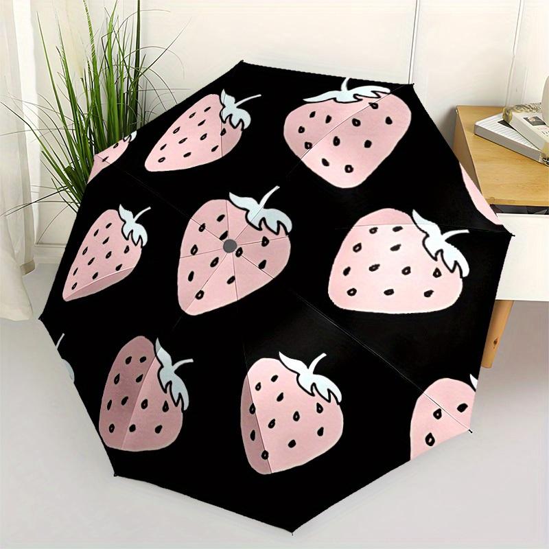 1pc Strawberry Pattern Automatic Open/close Folding Compact Umbrella, 8-Rib Sturdy Canopy, Lightweight Portable, Everyday Use, Gift, Outdoor Umbrella,