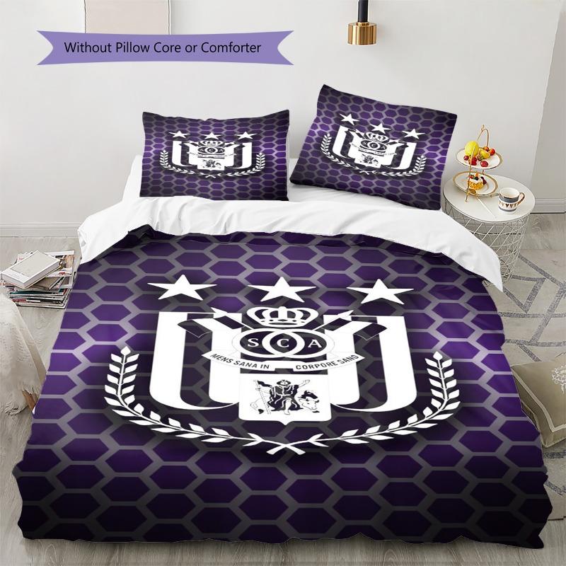 Anderlecht Football Club Crest Hexagon Purple Print 3 Pieces Duvet Cover Set Soccer Sports Bedding Bedroom Decor Without Pillow Core Comforter
