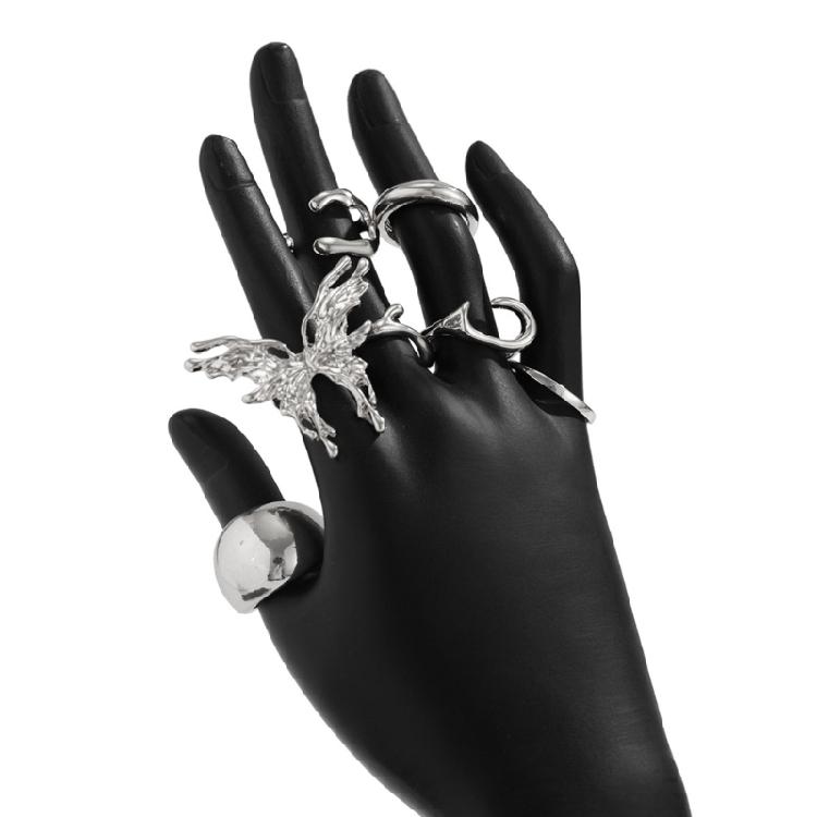 7pcs Fashionable Liquid Lavas Butterfly Rings Set Versatile Elegant Styles Jewelry Decoration for Various Occasions
