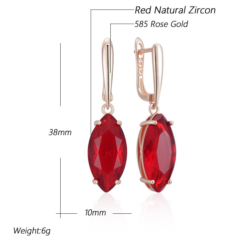 Shiny Rhombus Red Natural Zircon Long Dangle Earrings For Women  Rose Gold Color High Quality Daily Fine Jewelry