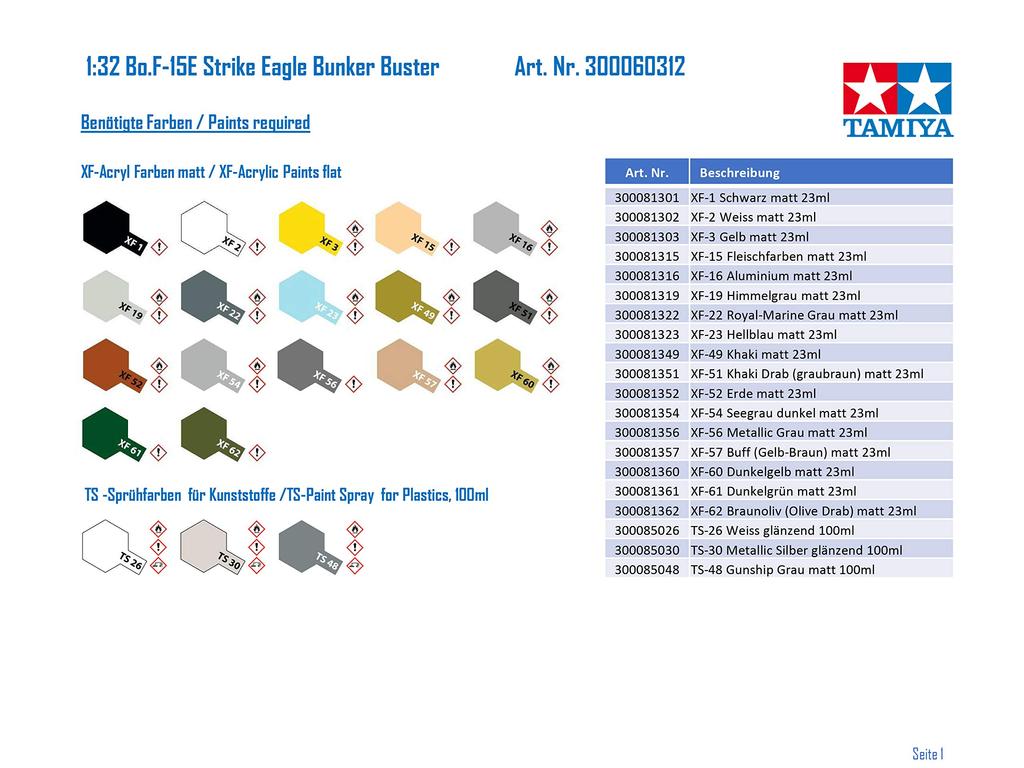 Tamiya Flugzeugserie 12 Luftwaffe Boeing Strike Eagle Bunker Buster Plastikmodellbausatz 60312 1/32 Nr. UNS. F-15E