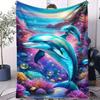 Sunset Beach DolphinCute Blanket For Girl Boy Sofa Office Travel Comfort Leisure Camp Travel Multifunctional Universal Blanket