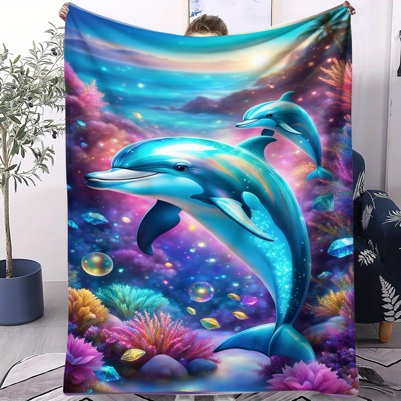 

Sunset Beach DolphinCute Blanket For Girl Boy Sofa Office Travel Comfort Leisure Camp Travel Multifunctional Universal Blanket 70x100cm