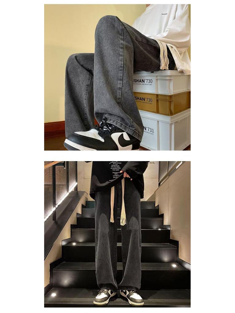 Tide Men's Punk Jogger Jeans: Autumn Loose Korean Style Wide-Leg Dad Pants