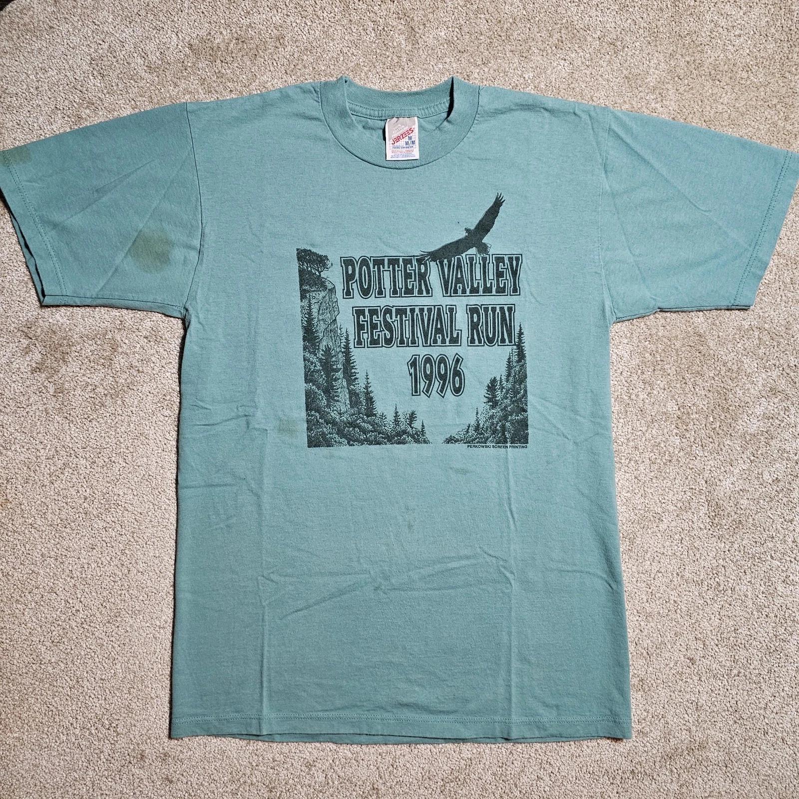 

Vintage 1996 Potter Valley Festival Run T-shirt Mens M Teal Grunge Ironic 90s S