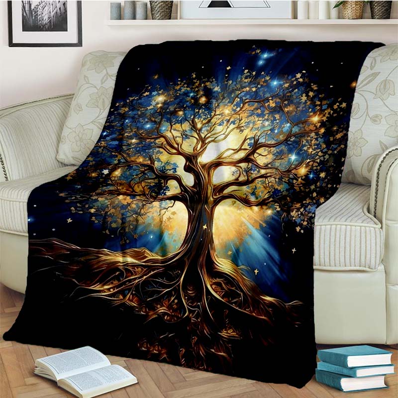 Tree of Life Mystical Celtic Art Print Flannel Blanket Cozy Warm Throw Sofa Bedroom Present Indoor Home Party Lounge Decor